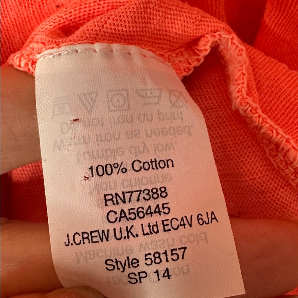 J. Crew Women’s Bright Coral Long Sleeve Tee • 100% Vintage Cotton • Size XS - Picture 4 of 6